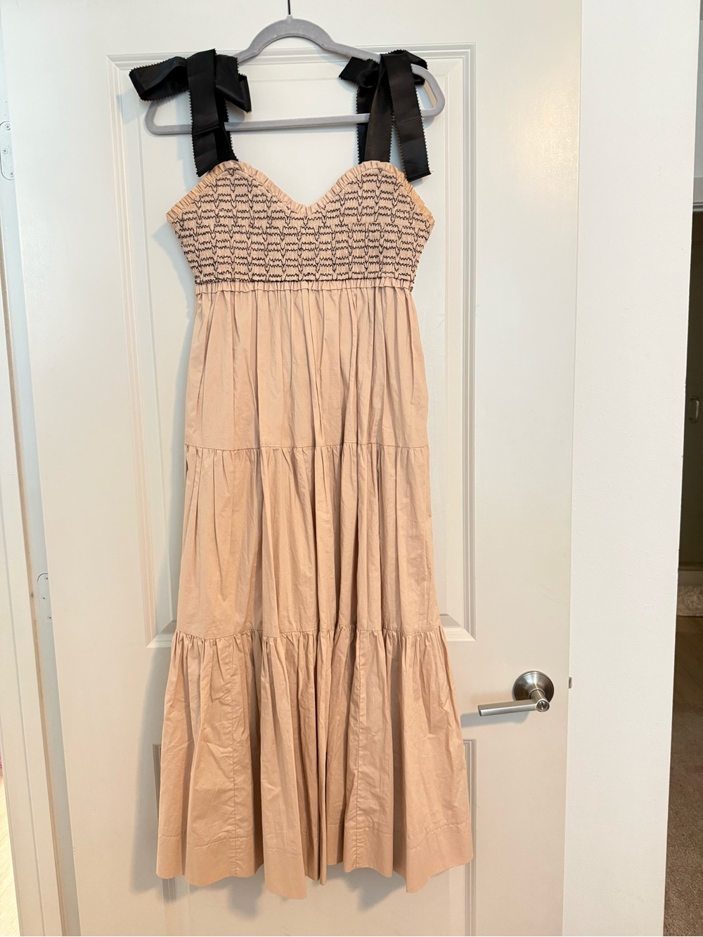 Love Blush Pink Maxi Dress with Black Ribbon Shoulder Ties